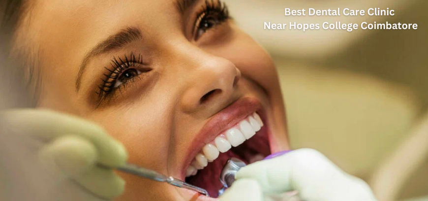 A woman is undergoing a dental checkup in the dental clinic near Hopes College, Coimbatore.