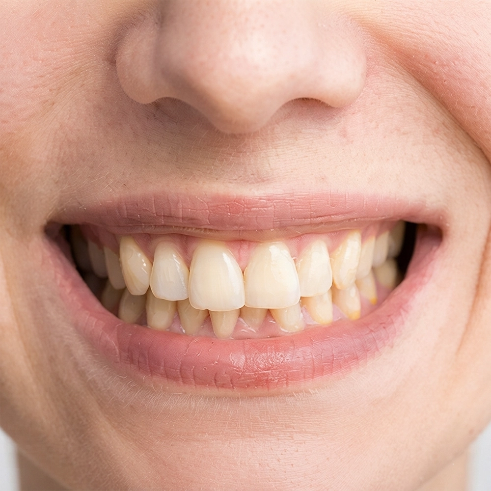 Visible yellow stains, dull colour and uneven shade are signs needing dental attention.