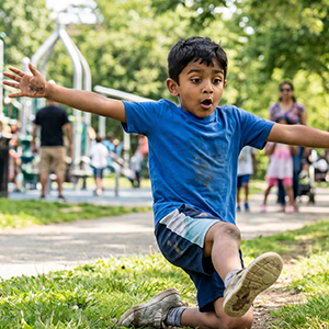 Shows common physical activities or falls that lead to chipped teeth in children and toddlers.